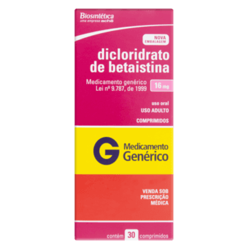 Dicloridrato de Betaistina 16mg Biosintética Caixa 30 Comprimidos