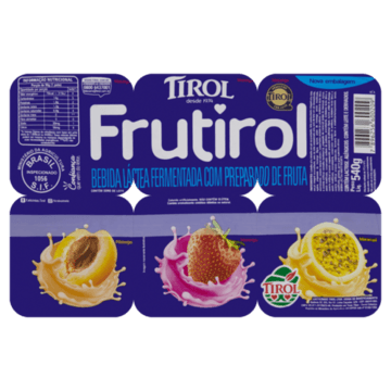 Bebida Láctea Fermentada Morango, Maracujá e Pêssego Tirol Frutirol Bandeja 540g 6 Unidades