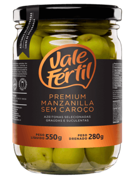 Azeitona Verde Premium Manzanilla s/caroço Vidro 280g - Vale Fértil
