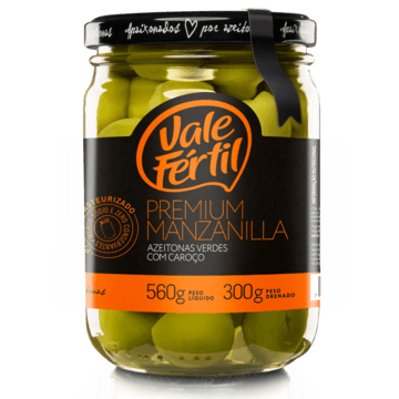 Azeitona Verde Premium Manzanilla Vidro 300g - Vale Fértil