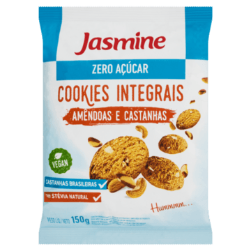 Biscoito Cookie Integral Amêndoas e Castanhas Zero Açúcar Jasmine Pacote 150g
