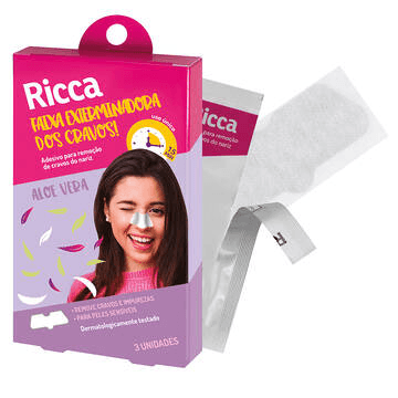 Fita Adesiva Para Retirar Cravos Do Nariz Ricca 3Pcs