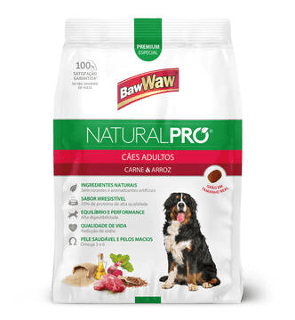 Baw Waw Natural Pro alimento para cães Carne e Arroz - 1kg