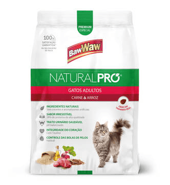 Baw Waw Natural Pro alimento para gatos Carne e Arroz - 1kg