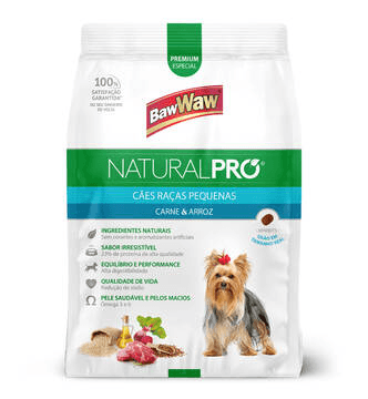 Baw Waw Natural Pro alimento para cães Raças Pequenas Carne e Arroz - 1kg
