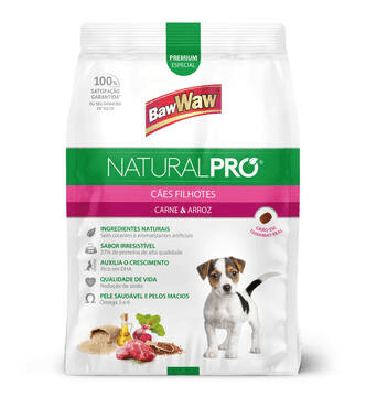 Baw Waw Natural Pro alimento para cães filhotes Carne e Arroz - 1kg