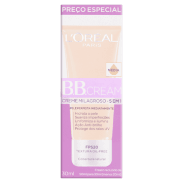 BB Cream Creme Milagroso Médio FPS 20 L'oréal Paris Caixa 30ml