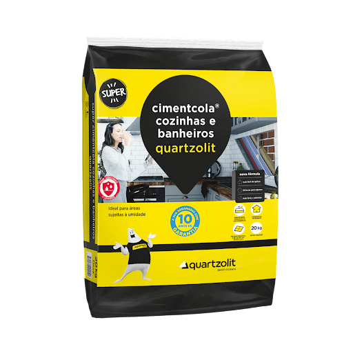 argamassa cimentcola cozinhas e banheiros 20kg quartzolit - Cimentcola com secagem rápida para assentamento de cerâmicas em cozinhas, lavanderias, banheiros e outras áreas molháveis.


Cerâmicas de até 95 x 95 cm


Pisos e paredes internas


24 h para rejuntar


72h para liberação total
