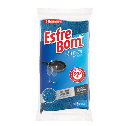 Esponja Anti Risco Esfrebom Bettanin 3 Unidades-Multicoisas - A Esponja Anti Risco Esfrebom da Bettanin vem numa embalagem econômica com 3 unidades. Com formato anatômico para melhor precisão durante a limpeza. Limpa e cuida de superfícies antiaderentes, cerâmicos e vidros sem riscar.