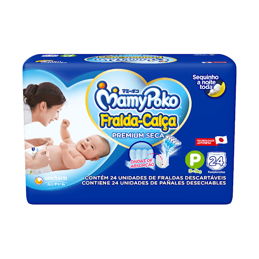 MamyPoko Fralda-Calça Premium Seca P24 - A MamyPoko Fralda-Calça™ Premium Seca é fácil de vestir, pois possui cintura de elástico macio. Com ondas de absorção que absorvem até 5 copos e não vaza, deixando o bebê sequinho por até 12 horas.*Pode variar de acordo com os hábitos e características do bebê.