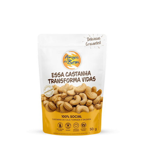 Castanha de Caju Salgada 50g - CASTANHA DE CAJU TORRADA E SALGADA 50G - Nossas castanhas de caju são produzidas no sertão. Geram trabalho e renda para milhares de pessoas. Seu cultivo e beneficiamento são atentamente acompanhados por profissionais capacitados, o que garante castanhas frescas, nutritivas e de alta qualidade.
