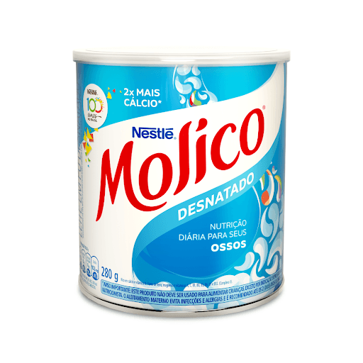 Leite em pó Molico Desnatado 280g - Leite 0% de gorduras totais, com 2x mais cálcio que a média do mercado e com 12 vitaminas e minerais que ajudam na imunidade. ALÉRGICOS: CONTÉM LEITE E DERIVADOS. PODE CONTER SOJA. CONTÉM LACTOSE. NÃO CONTÉM GLUTÉN