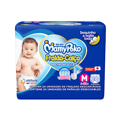 MamyPoko Fralda-Calça Premium Seca M20 - A MamyPoko Fralda-Calça™ Premium Seca é fácil de vestir, pois possui cintura de elástico macio. Com ondas de absorção que absorvem até 5 copos e não vaza, deixando o bebê sequinho por até 12 horas.*Pode variar de acordo com os hábitos e características do bebê.