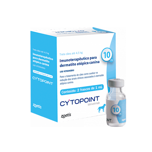 Cytopoint 10 Mg (Fr. 1 ml X 2)Preço Ampola - Auxilia na redução dos sinais clínicos associados à dermatite atópica em cães.