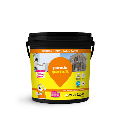 impermeabilizante parede 3,6kg quartzolit - Impermeabilizante à base de resina acrílica, com propriedades elásticas, desenvolvido para a proteção de superfícies exter

parede quartzolit é um impermeabilizante para paredes, indicado para a proteção de fachadas, paredes externas e muros. Possui tecnologia 3 em 1: sela, impermeabiliza e dá acabamento. Quando curada, forma uma membrana elástica e impermeável.

Desenvolvido para a proteção de superfícies externas submetidas a intempéries como chuva e ação direta do sol.

     Pronta para uso e de fácil aplicação
     Protege contra manchas e a umidade da batida de chuva
     Resistente aos raios UV