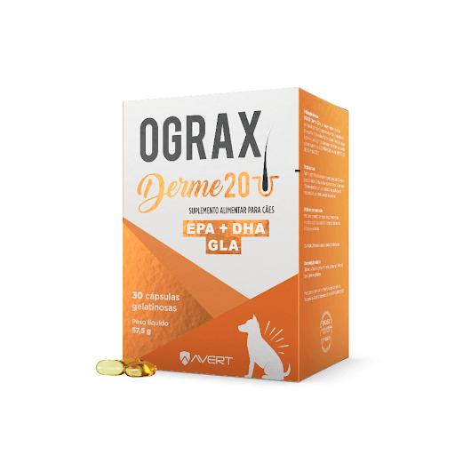 Ograx Derme 20 x 30 Cap - Avert - OGRAX Derme 20 é um suplemento alimentar composto por por ácidos graxos essenciais derivados de peixes marinhos e óleo de borragem.