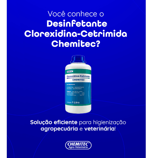Clorexidina-cetrimida - Desenvolvemos um produto maravilhoso, que tem excelente ação antisséptica. O potente desinfetante pode ser aplicado em tetos e úberes de vacas e é indicado para desinfecção de materiais cirúrgicos e instalações agropecuárias e veterinárias.

O desinfetante clorexidina-cetrimida da Chemitec é uma solução eficiente para diversas necessidades de higienização do setor agropecuário e veterinário. Seu uso é essencial para a desinfecção de ambientes e equipamentos em clínicas, fazendas e abatedouros, prevenindo infecções e promovendo bem-estar.

Modo de uso: de uso externo, pode ser aplicado diluído ou puro, inclusive para assepsia das mãos. Quando a substância for aplicada com a finalidade de realizar a higienização de instrumentos, maquinários e instalações agropecuárias e veterinárias.

Entre em contato para adquirir o nosso produto ou para obter mais detalhes.
#Chemitec #JuntosSomosChemitec #desinfetante #pets #higiene
