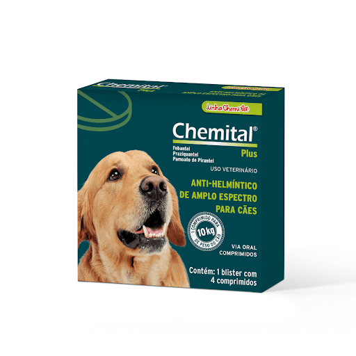 Chemital Plus Comprimidos - É um anti-helmíntico de amplo espectro para cães. O chemital Plus  combate com eficácia formas adultas e larvárias de cestódeos, ancilostomídeos, ascarídeos e tricurídeos que infestam os cães.