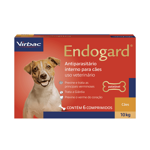 Endogard 10 Kg com 6 comp - Controle e tratamento de vermes intestinais, do coração e giardia.