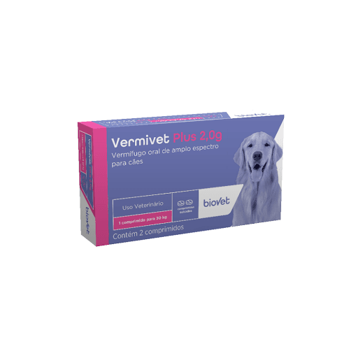 Vermivet Plus 2G - Vermífugo oral de amplo espectro, para cães, à base de Pirantel, Praziquantel e Febantel