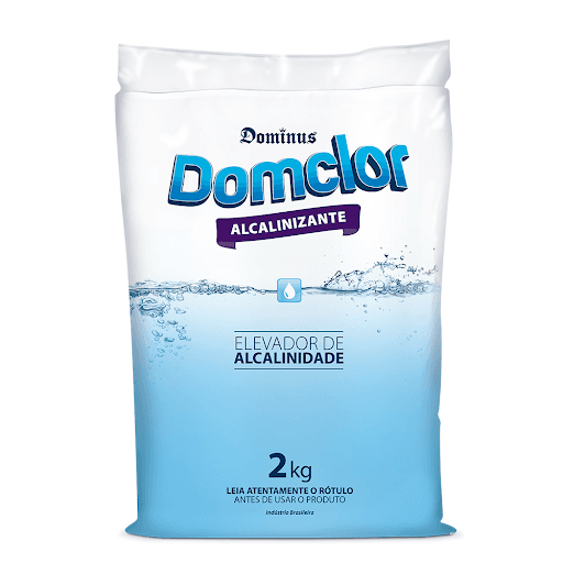 Alcalinizante Domclor 2Kg - Ajustar os parâmetros da água estabilizando o nível da alcalinidade total, e assim impedindo as variações do ph e contribuindo para a estabilidade da água, garantindo máxima eficiência do cloro livre.