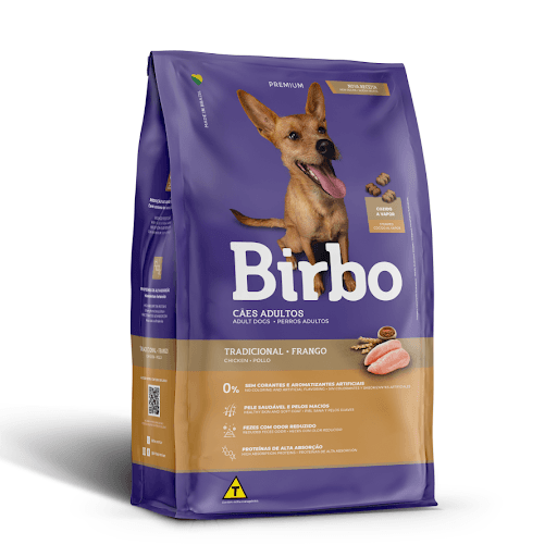 Birbo Premium Tradicional Frango - Birbo Cães Adultos Tradicional Frango é um alimento completo, com todos os nutrientes necessários para uma nutrição saborosa para cães adultos. Contendo ômegas 3 e 6 para manutenção da pele saudável e pelos brilhantes e macios, além de extrato Yucca schidigera auxiliando na redução do odor das fezes. A adição de vitaminas, minerais e um atrativo sabor Frango, Birbo Tradicional é uma ótima opção para os consumidores que buscam uma alimentação completa e balanceada para seu cão.