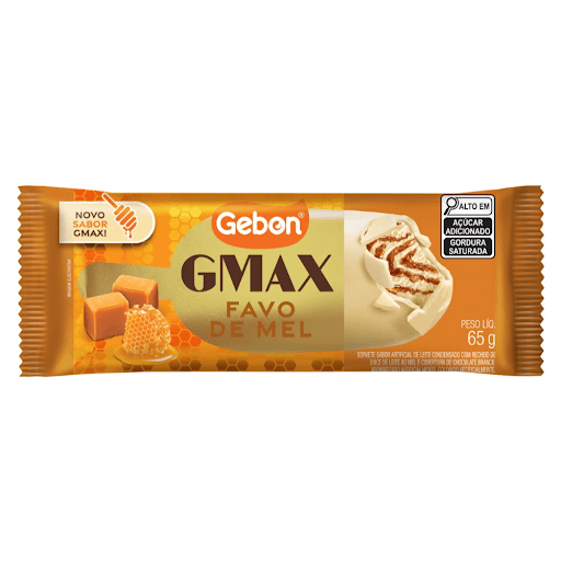 GMAX FAVO DE MEL - Gebon - A combinação da textura suave do sorvete mistura da com recheio
de doce de leite ao mel e cobertura de chocolate branco, que derrete na boca.
ALÉRGICOS: CONTÉM LEITE E DERIVADOS E DERIVADOS DE SOJA. PODE CONTER AMÊNDOAS, AMENDOIM, AVELÃS, CASTANHA-DE-CAJU, CASTANHA-DO-BRASIL E NOZES.
CONTÉM LACTOSE. 
NÃO CONTÉM GLÚTEN.

FOP: Alto em açúcar adicionado; Alto em gordura saturada.