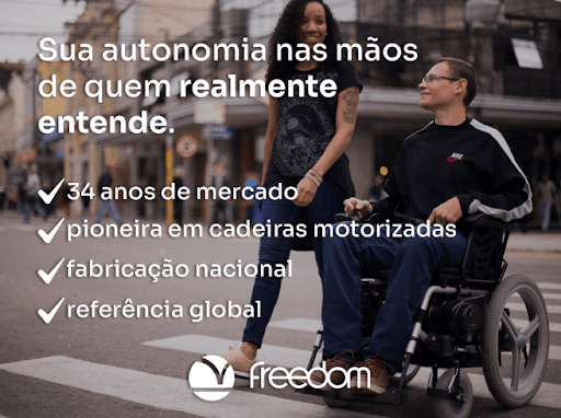 Essa loja conta com produtos de qualidade Freedom, que é referência global no setor! Confira cadeiras manuais e motorizadas, andadores, elevadores de transferência, entre outros e adquira produtos adaptados para o seu uso e sua realidade.

Além disso, a Freedom possui uma rede de assistências autorizadas em todo país que podem solucionar problemas e dar manutenção preventiva e corretiva em seus equipamentos. Com o suporte vitalício de peças, você estará adquirindo um produto para a vida toda!