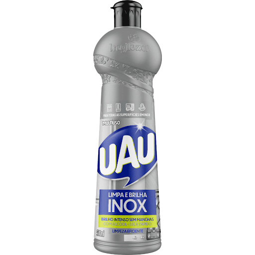 Multiuso UAU Limpa e Brilha Inox Squeeze - Seu especialista em INOX também é multiuso para cuidar de diversas superfícies!

Limpeza eficiente com camada protetora contra manchas
Fórmula com álcool que garante secagem rápida
Brilho intenso sem manchas e riscos
Fácil aplicação, não precisa de enxágue
Remove sujeiras e gorduras da superfície
Desenvolvido para cuidar do seu INOX