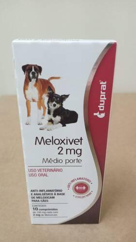 Meloxivet 2 Mg Medio Porte Com 10 Comprimidos - Indicado para tratamento e alívio da dor e inflamação em patologias músculo-esqueléticos, analgesia pós-cirúrgica, luxações, ruptura de ligamento, fraturas, claudicações, entorses, traumatismos, biópsias ósseas entre outros.