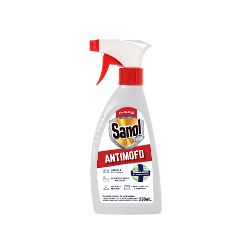 A7 Anti Mofo, Sanol, 330ml - O Antimofo Líquido em Spray Sanol, da linha A7, é uma solução prática e eficaz contra fungos, bactérias e ácaros. Apresentado em uma embalagem conveniente de 330ml, este spray oferece uma aplicação fácil e direcionada para combater micro-organismos indesejados. Sua fórmula especial ajuda a prevenir o mofo, proporcionando proteção contra o crescimento de fungos e bactérias. Além disso, age contra ácaros, contribuindo para um ambiente mais saudável. Escolher o Antimofo Líquido em Spray Sanol é optar por uma solução eficiente na manutenção da limpeza e higiene em diversos espaços.
