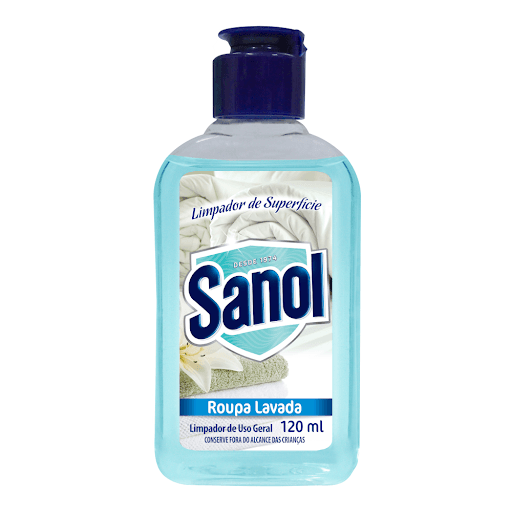 Limpador de Superfícies Essence Roupa Lavada, Sanol, 120ml - O Limpador de Superfície Essences Sanol, age como um finalizador no momento da faxina ou como um aromatizante para perfumar o ambiente, pois é um produto que pode ser usado nas mais variadas aplicações domésticas. Por ser um produto super concentrado, basta 8 gotas para 1 litro de água e já está pronto para a utilização.