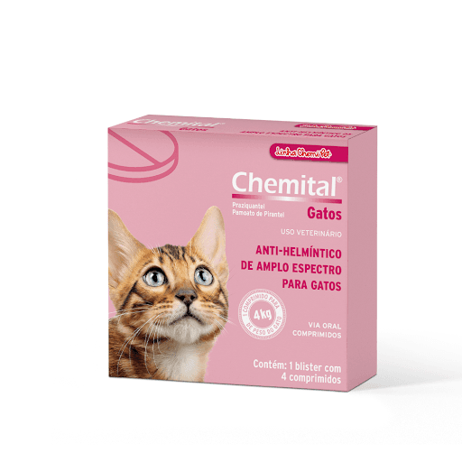Chemital Gatos Comprimidos - É um anti-helmíntico de amplo espectro indicado para gatos