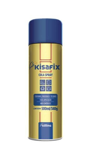 Kisafix Cola Spray - 340 G - Adesivo indicado para colagens que exigem média resistência a temperatura, como espumas com madeira e tecido, estofados de automóveis, artesanato, entre outros. NÃO indicado para colagens de forração de teto de carro.