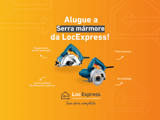 Alugue agora a serra mármore da LocExpress.

✅ Cortes precisos em diferentes materiais;
✅ Versatilidade;
✅ Fácil manuseio;
✅ Equipamento de alta qualidade.

LocExpress – Sua obra Completa! 🚀