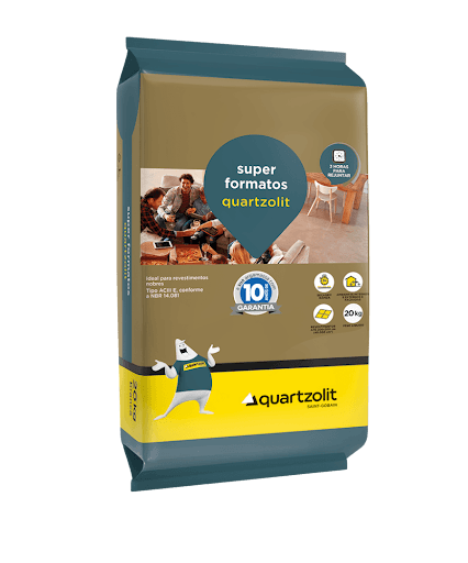 argamassa cimentcola super formatos 20kg quartzolit - Cimentcola com secagem super rápida para sobreposição e assentamento de revestimentos de até 2,3 x 2,3 m para uso interno, externo e fachadas tipo ACIII-E, conforme NBR 14.081.
Revestimentos de até 230 x 230 cm
60 x 60 cm em fachadas
Porcelanatos, grés e cerâmicas
Mármores e granitos
Pisos e paredes internas e externas
Fachadas, piscinas e saunas
3 h para rejuntar
12 h para liberação total