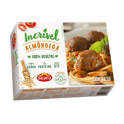 Almondega Incrivel 256G - Feito a base de proteína 100% vegetal. Não contém carne nem derivados de ovo e leite, zero gordura trans, fonte de ferro, 13g de proteína.