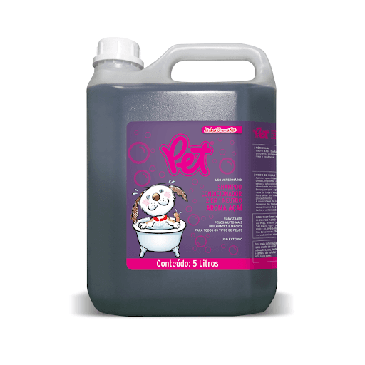Shampoo Acai 5 L - O Shampoo condicionador elaborado com pH neutro. Efeito desodorizante, levemente perfumado, para banhos de cães e gatos: elimina odores, facilita o desembaraço dos pelos e proporciona limpeza, brilho e maciez.