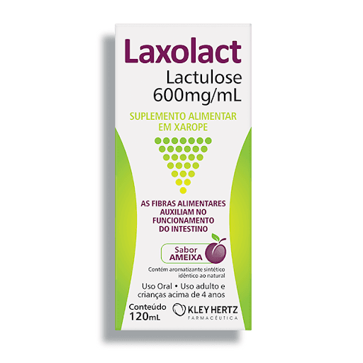 Laxolact 120mL - Hertz Farma - Laxolact é um suplemento alimentar à base de lactulose, fonte de fibras e não contém glúten.