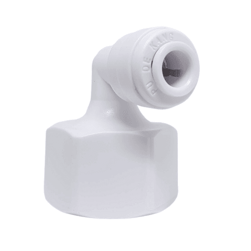 Conexão em L Femea rosca 1/2'' x tubo 1/4'' - Branca - Planeta Água, CN039 - Conexão em L rosca internar engáte rápido - De 1/2" para 1/4"