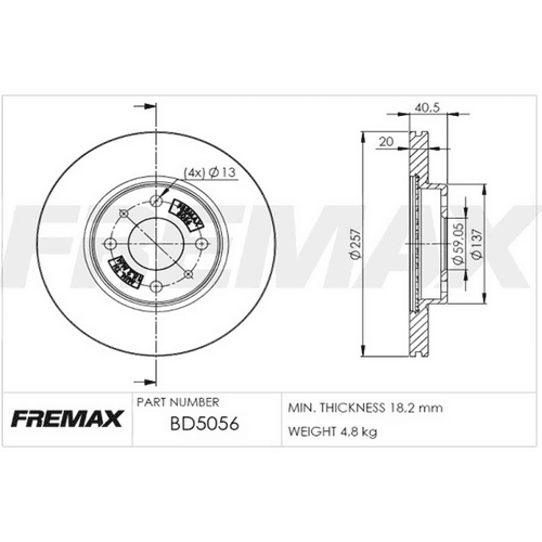 BD5056 - DISCO DE FREIO VENTILADO DIANTEIRO FREMAX - BD5056