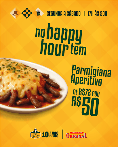 Aproveite o cardápio de Happy Hour.

Bebidas e petiscos com 30% de desconto! 

Todos os dias das 17h às 20h.