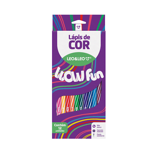 Lápis De Cor WOW FUN - 12 Cores Redondo - Leo&Leo - Os Lápis de Cor Wow Fun Leo&Leo trazem um design diferenciado com estampas coloridas e divertidas no corpo do lápis. 
São 100% seguros e atóxicos, apresentando uma ponta resistente e formato redondo. Eles são compostos por resina plástica e pigmentos. Cada caixa individual inclui 12 lápis de cores diferentes, nas dimensões de  0,7 cm de comprimento, 0,7 cm de largura e 17,5 cm de altura e peso de 90g. As embalagens individuais medem 1cm de comprimento, 9 cm de largura e 18,2 cm (excluindo a alça) ou 20,5 cm (incluindo a alça) de altura, pesando 90 g.