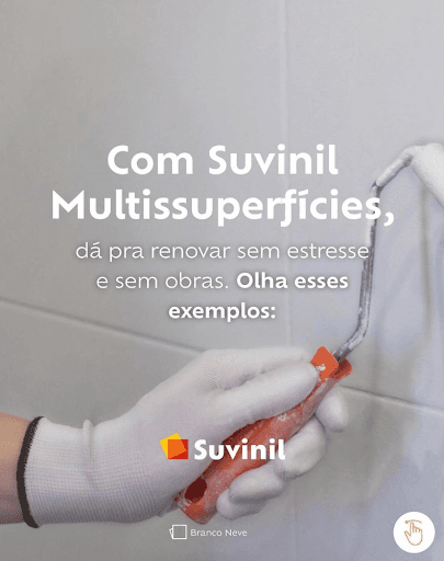 Multissuperfícies - Renove Sem Estresse com Suvinil Multissuperfícies! 🎨✨
Quer dar uma cara nova ao seu ambiente sem obras e sem dor de cabeça? Com Suvinil Multissuperfícies, você transforma seus espaços de forma prática e rápida!

🖌 Pinte direto sobre azulejos, madeira, metal e muito mais!
🚧 Nada de reformas demoradas, apenas renovação instantânea!
🎨 Cor da imagem: Branco Neve – um toque de leveza e sofisticação.

💡 Está pronto para mudar? Descubra como é fácil renovar! #Suvinil #RenoveSemObra #Decoração