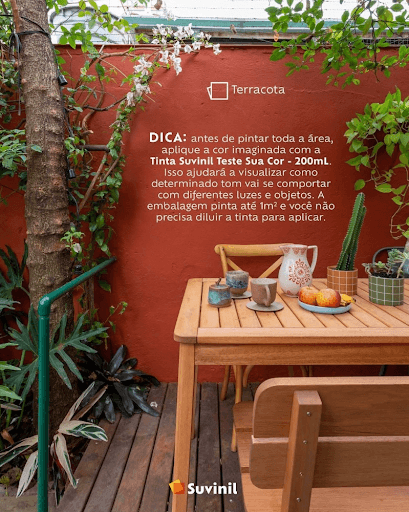 Terracota - ✨ Transforme seu espaço com personalidade!
A cor Terracota é perfeita para quem busca aconchego, sofisticação e um toque natural no ambiente. 🌿🌞

👉 DICA: Antes de se jogar na pintura, experimente a Tinta Suvinil Teste Sua Cor - 200mL. Com ela, você consegue ver como o tom se comporta com diferentes luzes e objetos. E o melhor: não precisa diluir e já cobre até 1m²!

Deixe sua casa com a sua cara.
Experimente, teste e se apaixone! 💛
#Suvinil #Terracota #Decoração #TesteSuaCor #CasaComEstilo