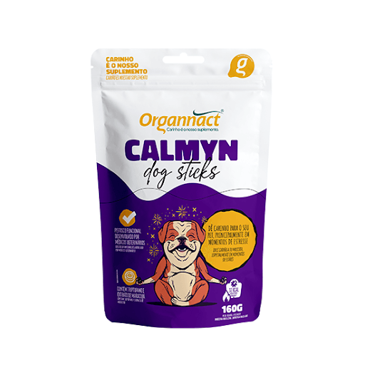 Calmyn Dog Sticks 160g - Organnact - Suplemento aminoácido mineral indicado para melhorar o balanço nutricional de cães em qualquer fase da vida, especialmente em situações estressantes.