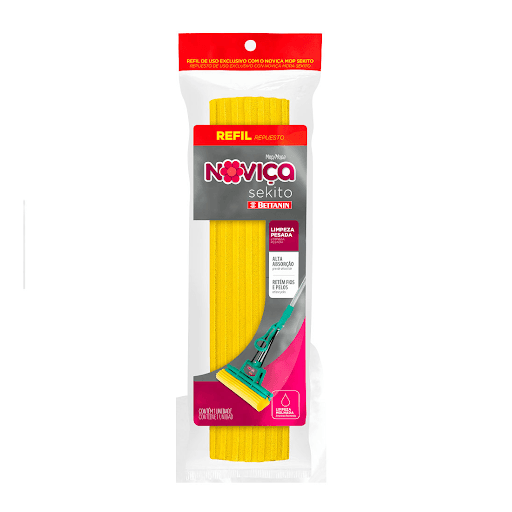 Refil Mop Noviça Sekito Bettanin - Multicoisas - O Refil Mop Noviça Sekito Bettanin absorve 10 vezes mais que qualquer outro rodo e é perfeito para ser usado em pisos frios e sintéticos. Produzido em PVA e fixado por parafuso, retém pelos e fios e é perfeito para limpeza também de janelas e paredes.