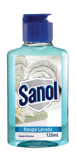 Limpador de superfícies Roupa Lavada Sanol 12X120ml - Produto super concentrado com apenas de 5 a 7 gotas para 1 litro de água. Controla o cheiro ruim de lixeiras, cozinhas, banheiros, canis e outros ambientes.