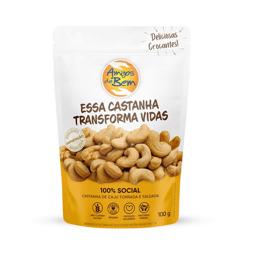 Castanha de Caju Salgada 100g - Nossas castanhas de caju são produzidas no sertão. Geram trabalho e renda para milhares de pessoas. Seu cultivo e beneficiamento são atentamente acompanhados por profissionais capacitados, o que garante castanhas frescas, nutritivas e de alta qualidade.