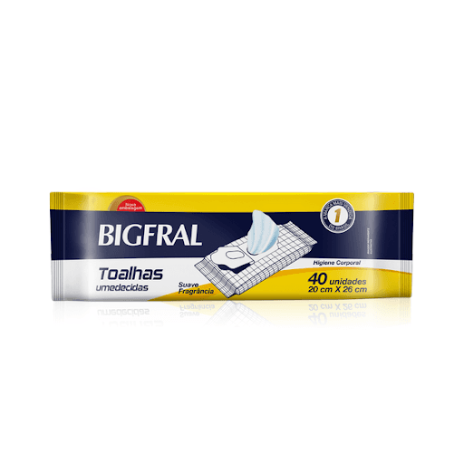 Toalha Umedecida Com 40 Unidades - Bigfral - As toalhas umedecidas são ideais para pacientes acamados e para a higiene do dia a dia.
